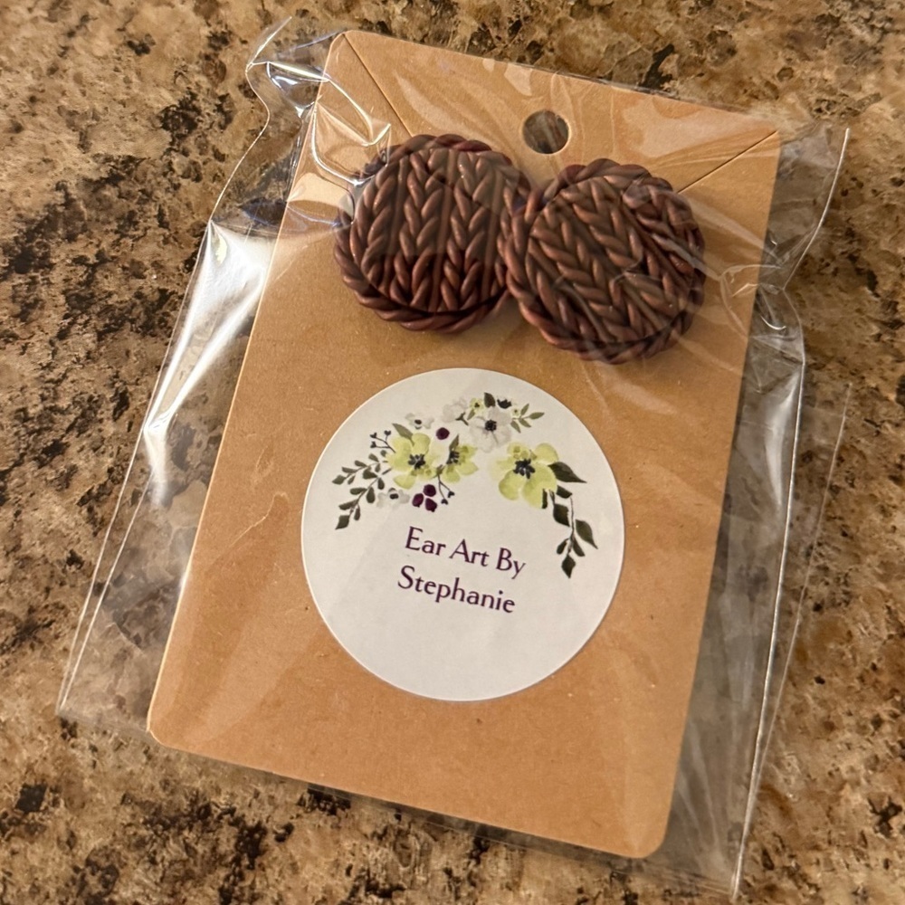 3/$20 Ear Art by Stephanie -Handcrafted Brown Woven Earrings - Picture 2 of 3